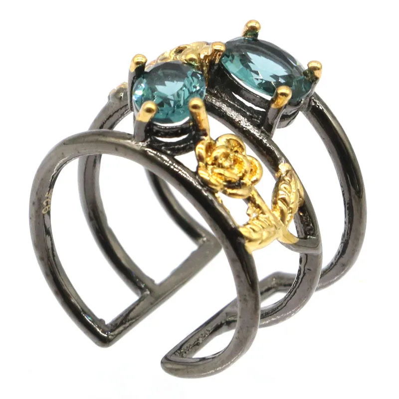 Женский красный рубин с голубым топазом 15 х10 мм|ring blue|925 silver ringsilver ring |