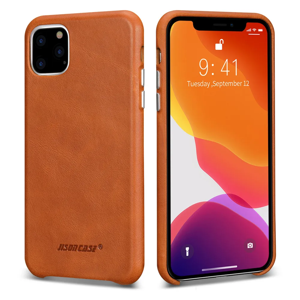 Brown Jisoncase кожаный чехол для iPhone 11Pro MAX, ультра тонкий чехол из натуральной кожи, противоскользящий мягкий захват, устойчивый к царапинам чехол - Цвет: Brown