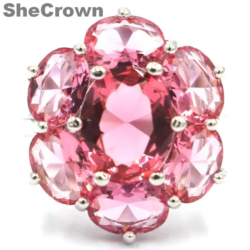 20x16 мм США sz 6,0# SheCrown Необычные розовые Турмалин женские серебряные обручальные кольца