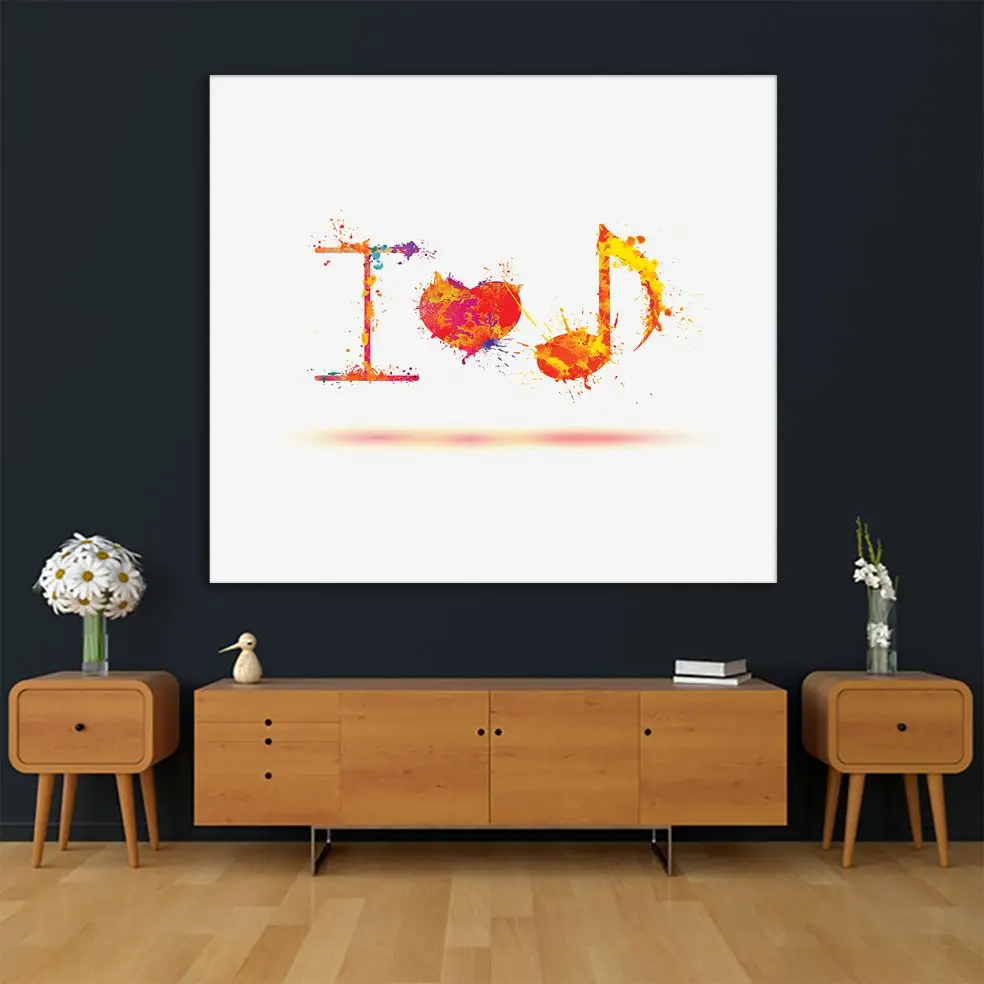 Гобелен I Love Music Design Elements красочный красный желтый оранжевый Note художественный