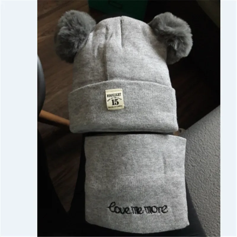 2 Pieces Baby Beanies Cap Set Kid Solid Color Plush Ball Girls Hat And Scarf Winter Warm Caps For Boys Newborn | Детская одежда и
