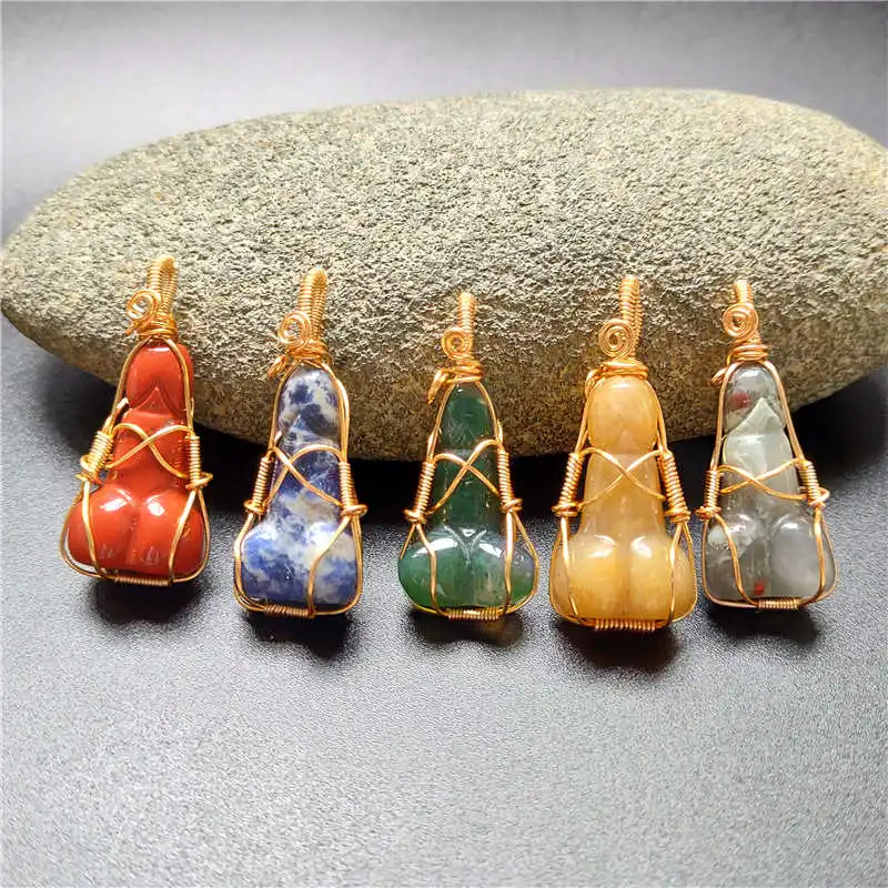 FUWO красивые натуральные драгоценные камни кулон генитал, 18K позолоченная медная проволока обмотка Рейки Исцеление ювелирные изделия PD401 5 шт./лот