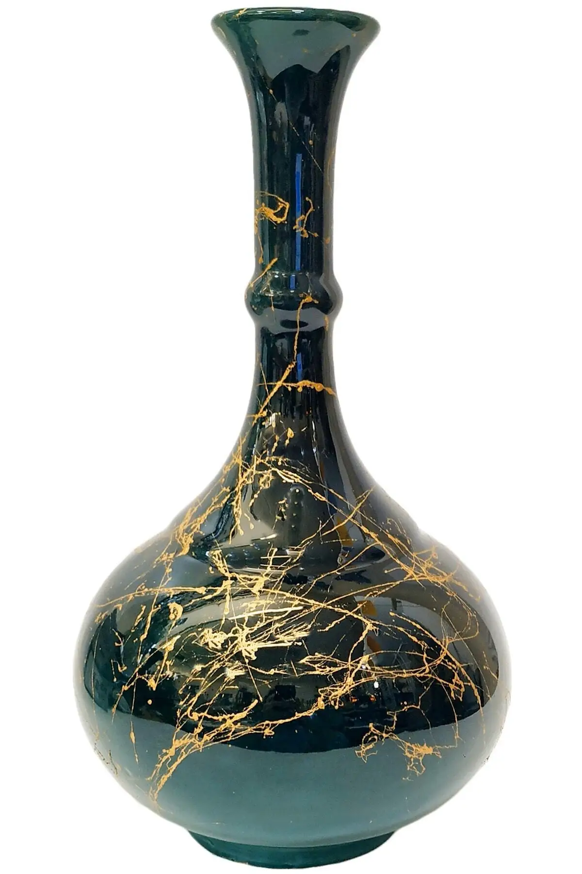 

Tile 30 Cm Teardrop Vase-Emerald Green Black Marble Patterned Handmade Original Tear Kitchen
