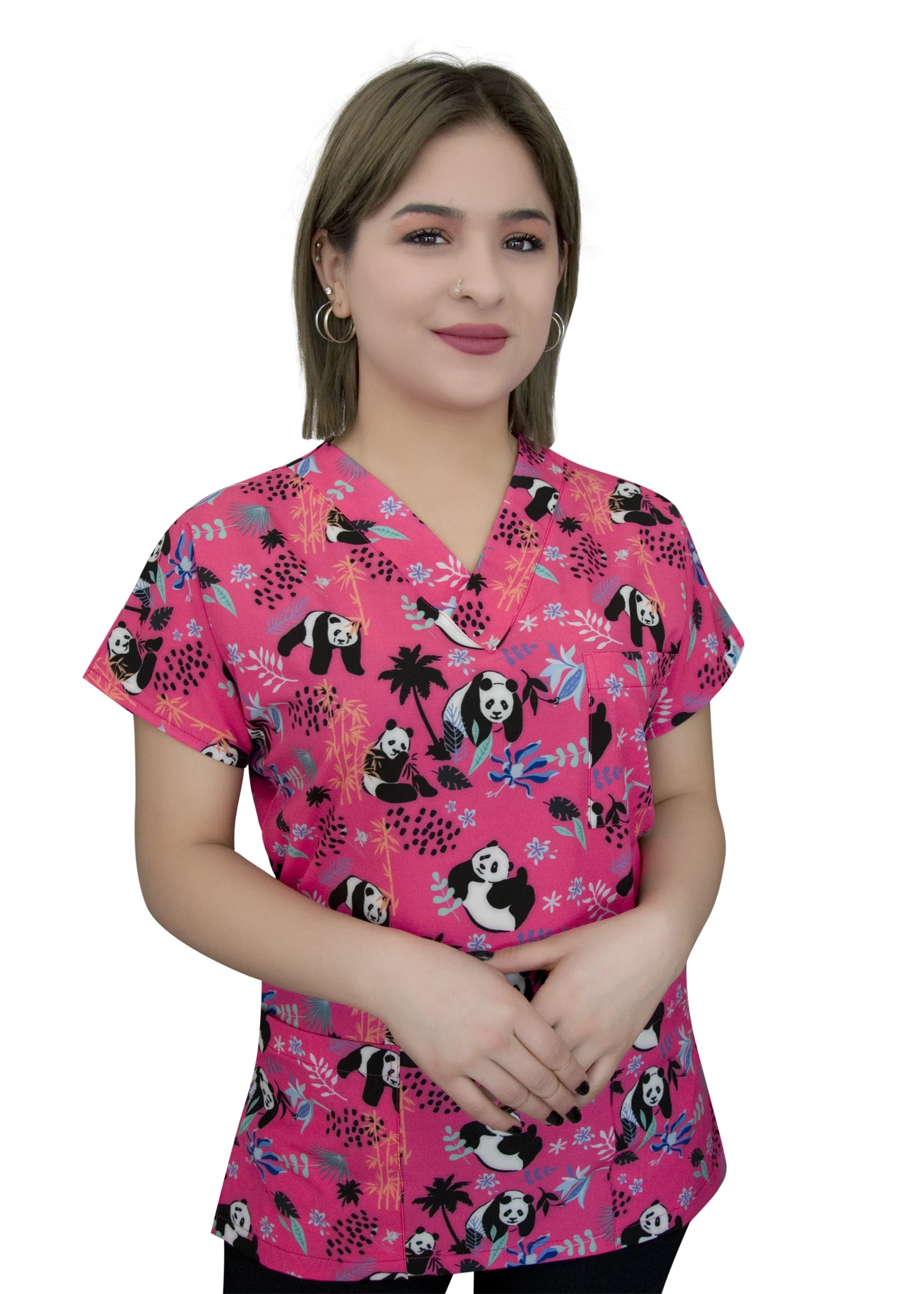 Унисекс одинарный топ из полиэстера и лайкры с рисунком розовой панды униформа