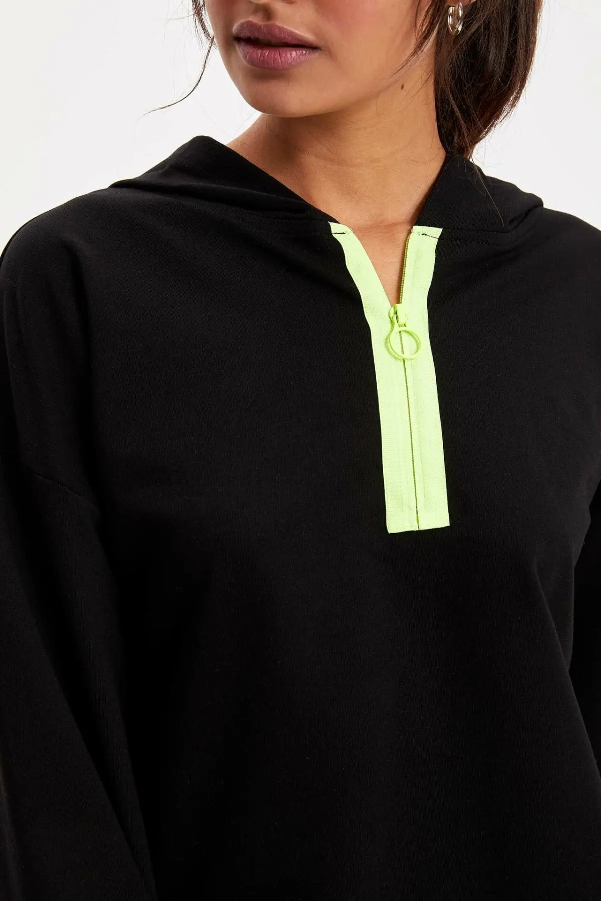 DeFacto женские крутые черные толстовки с капюшоном неоновые декорации свитшоты