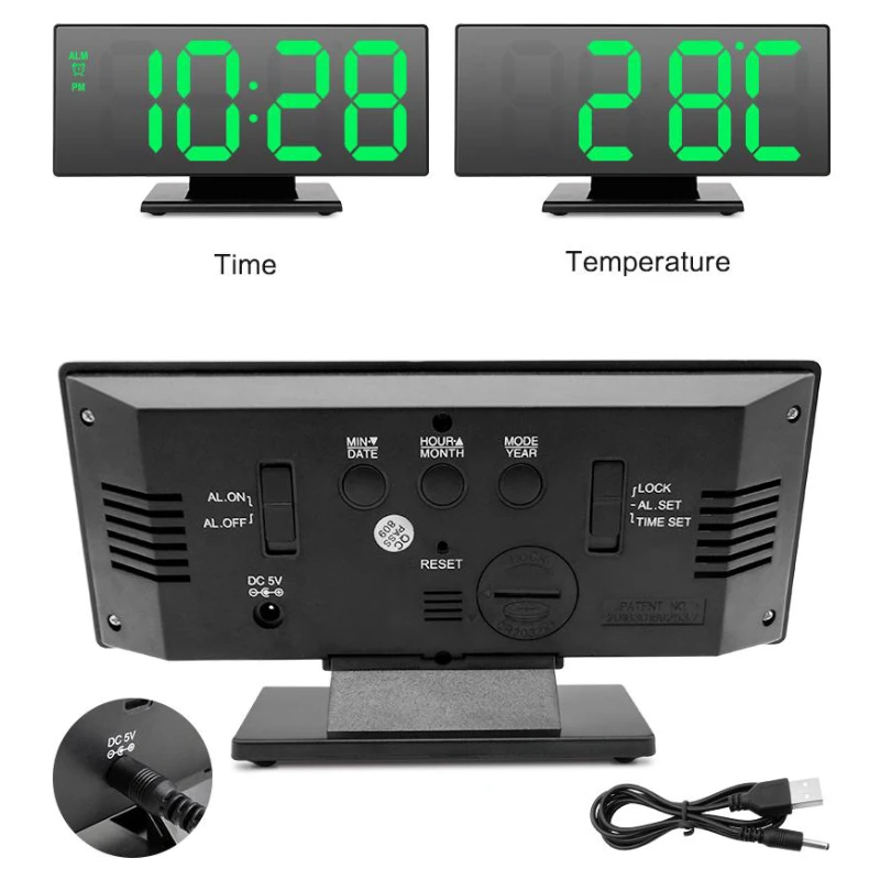 Цифровые настольные часы-будильник OT-CLT06 календарь и термометр 18.4×10×7.5 см питание