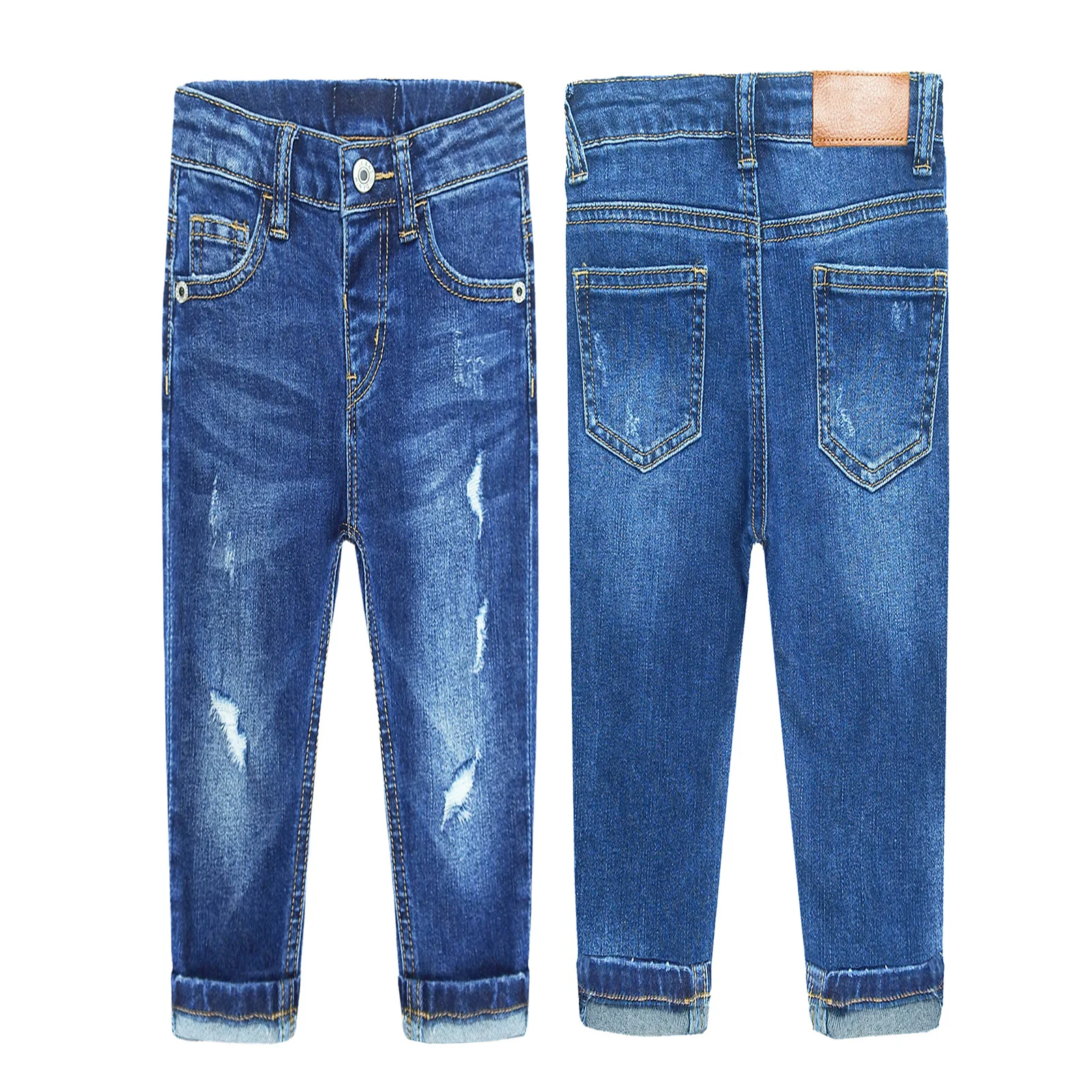 

KIDSCOOL SPACE Baby Kids Girls Boys Elastic Band Ripped Jeans Children Teenage Slim Cotton Denim Pants Clothes