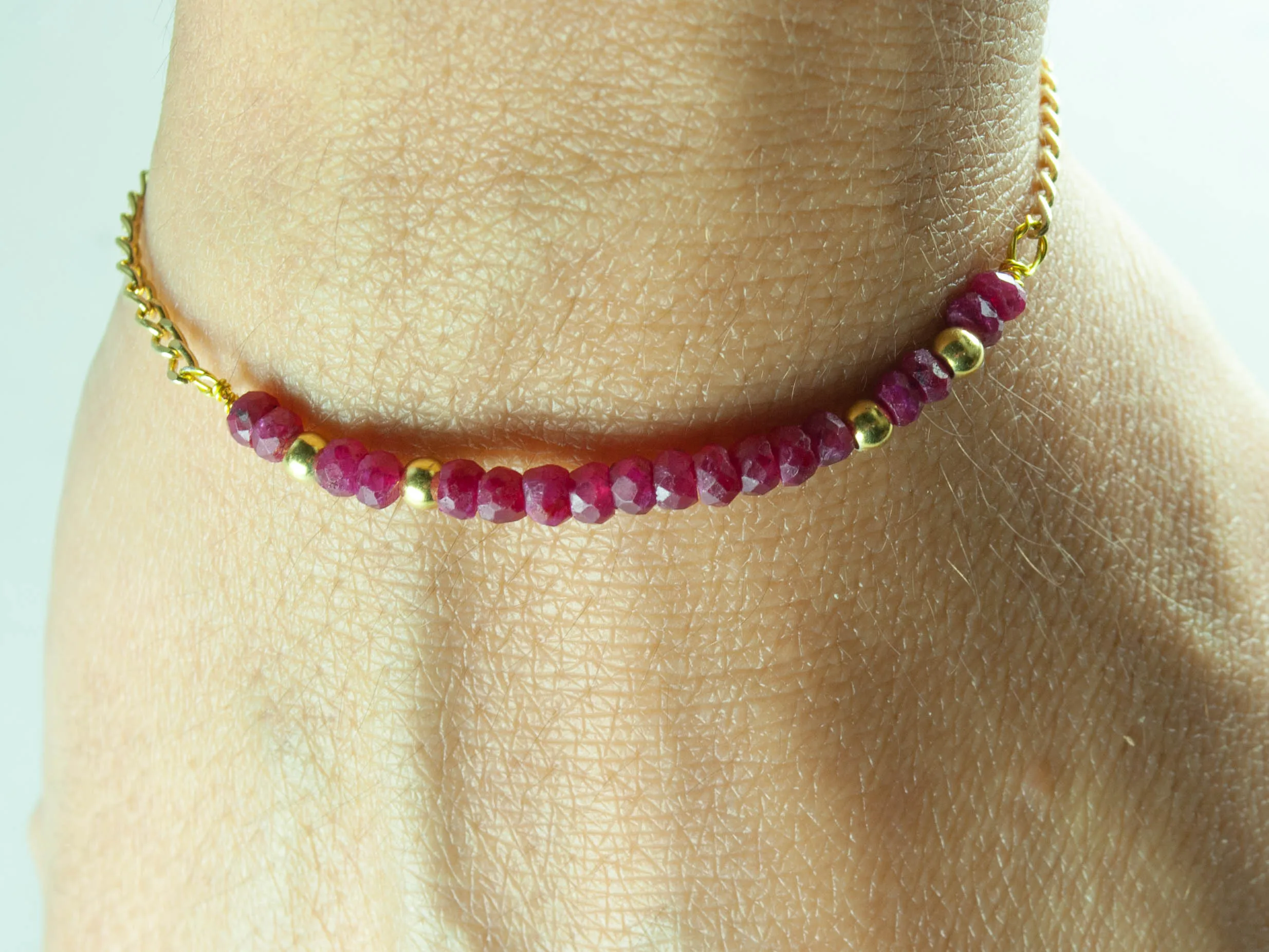 

Ruby Gold Filled Chain Bracelet, July Birthstone Red Gemstone bead, 14K Gold Filled Jewelry for Women, hand Made in TURKEY