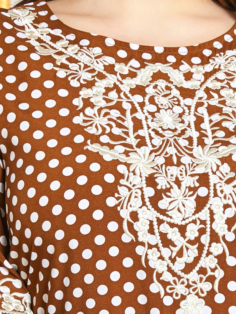

Ethnic Embroidery Dot Print Long Sleeve Casual Long Dress