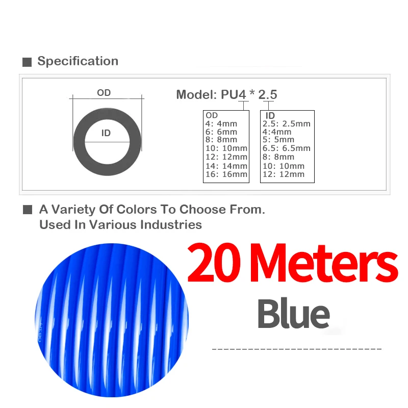 

20 метров/лот, труба из искусственной кожи 4*2,5 мм, 6*4 мм, 8*5 мм, 10*6,5 мм, 12*8 14*10 мм, 16*12 мм, воздушная трубка, пневматический шланг компрессора