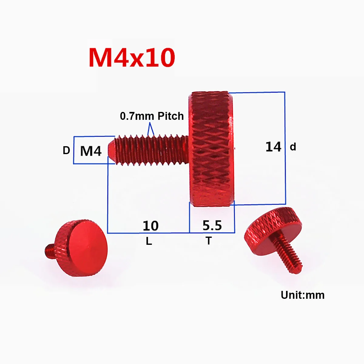 5Pcs M4x 6mm / 10mm Colourful Anodized Aluminum Hand Tighten Screws 14x5.5mm Grid Knurled Head Thumb Screw Computer Case |