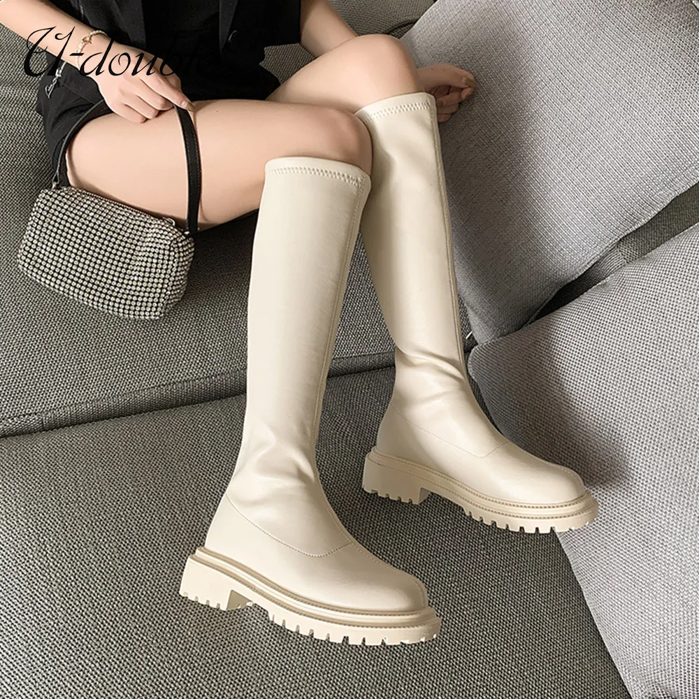 

U-DOUBLE 2022 Ankle Chelsea Boots New Winter Mid Heels Platform Women Botas Warm Designer Motorcycle Boots Gladiator Zapatos