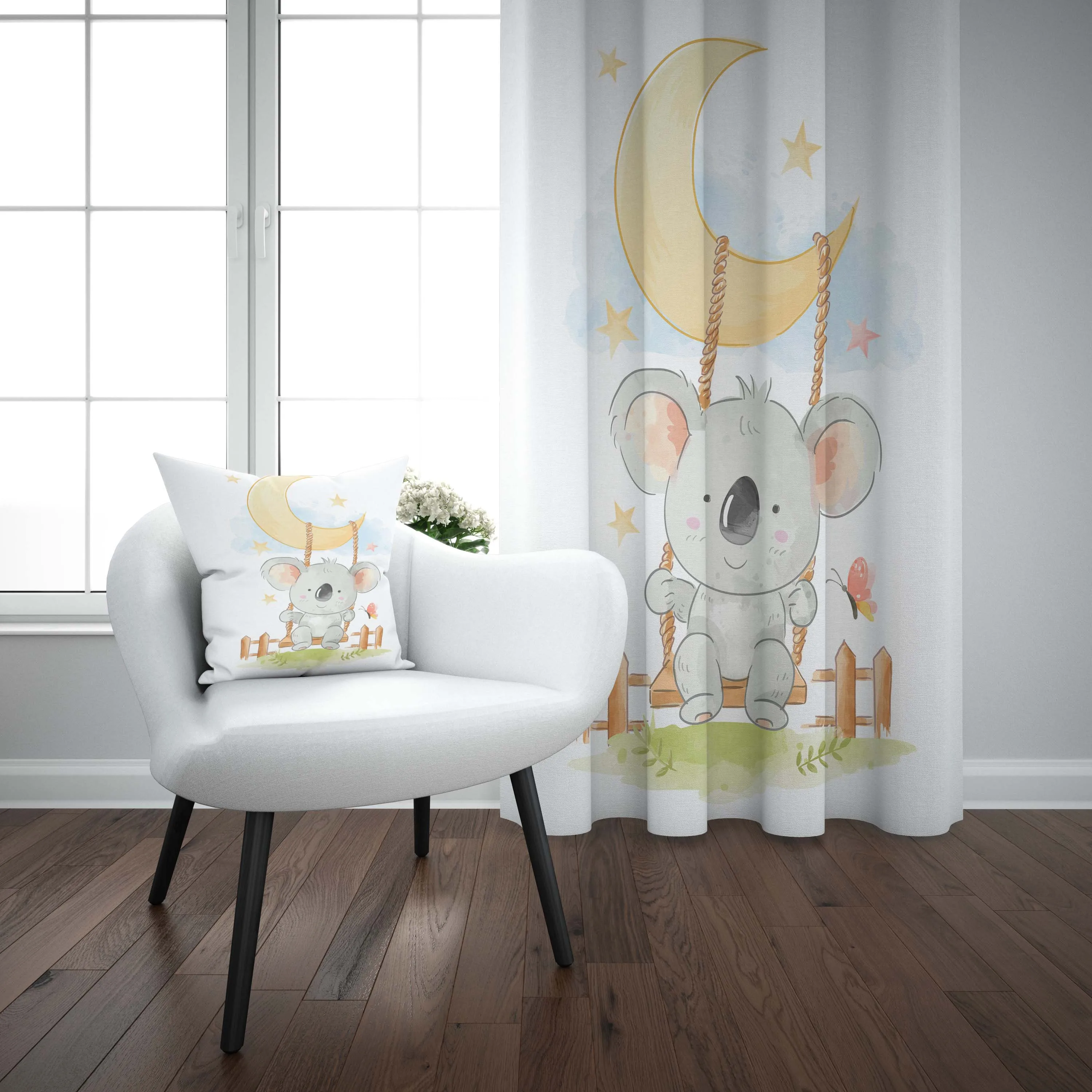 

Else Sweet koala swinging on yellow moon 3d Print Kids Baby Children Window Panel Set Curtain Combine Gift Pillow Case