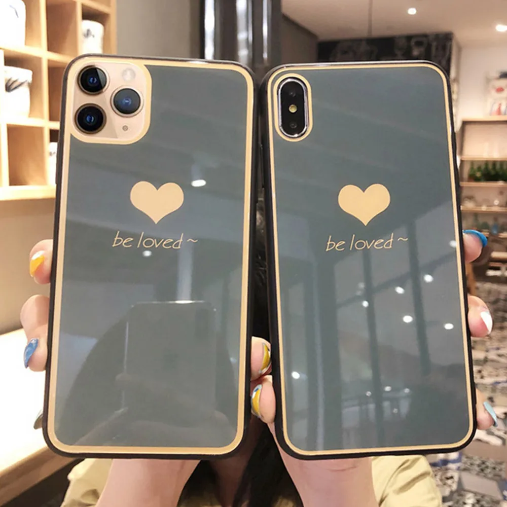 Роскошный чехол из закаленного стекла для iPhone 7 8 6 6S Plus X XS MAX XR пара любовь сердце