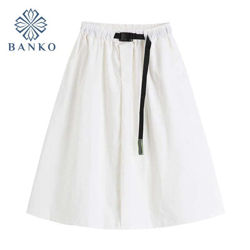

High Waist Elastic Belt Skirts Streetwear Oversized Fashion Japanese Style Harajuku Clothes Female 2021 Tide Ins Casual Clothing