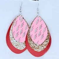 rosh hashanah earrings pink lightning bolt earrings three layers glitter faux leather earrigs