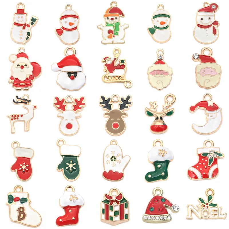 

50pcs Christmas Jewelry Kit Ornament Alloy Pendants Charms Deer Tree Sock Snowman Size15-20mm For Bracelet Necklace Gift