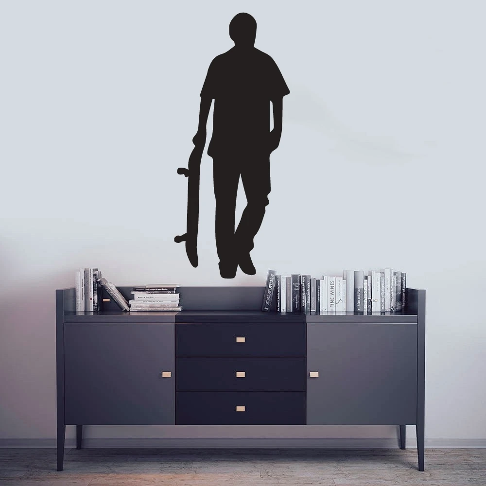 Постоянный мальчика скейтера Holding скейтборды стены Стикеры наклейка декор для