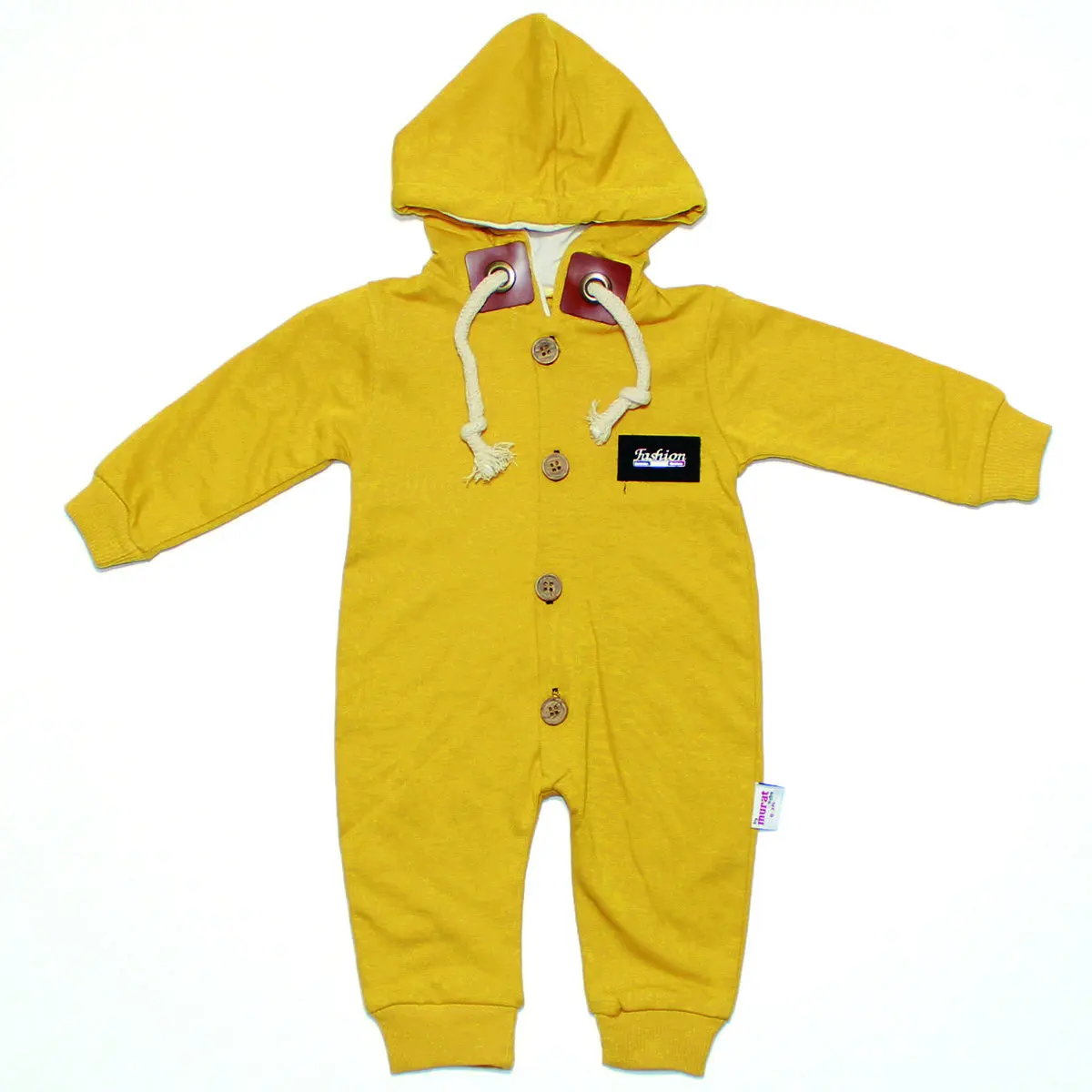 

Autumn Winter Newborn Baby Boy Hooded Buttoned Mustard Jumpsuit Cotton Long Sleeve Infant clothing Romper Kids Clothes Outfits