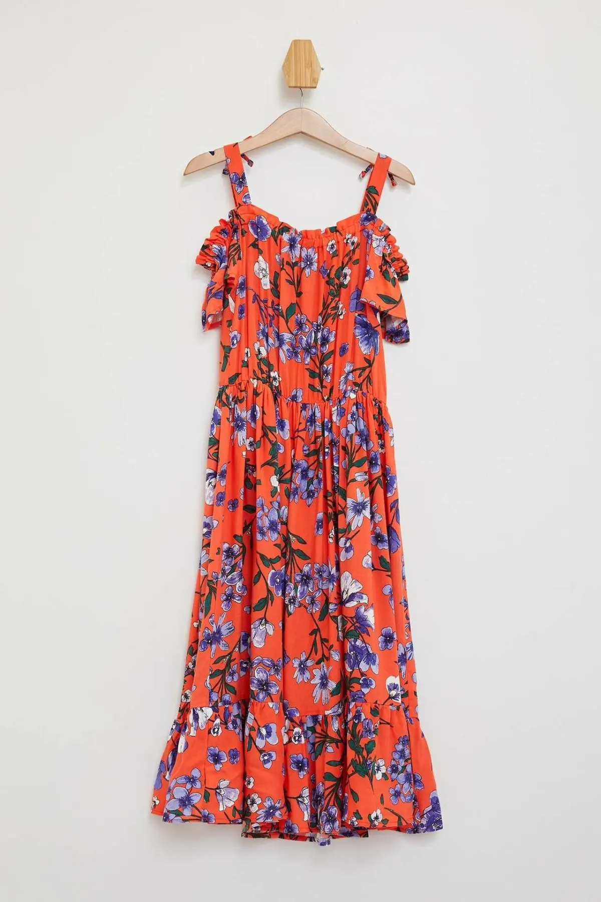 DeFacto Girl Woven Sling Dress Kids Fashion Ruffles Print Long Dresses Girls Casual Loose Simple Clothes New - M3525A619HS | Детская