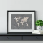 Фотография художественное изображение карты мира, серый плакат для украшения дома, компас, карта мира в реальном времени, настенное искусство, Картина на холсте, декор для спальни