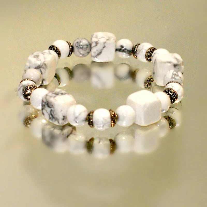 женский браслет AV Jewelry натуральный камень белый агат кахалонг серьги и серебро