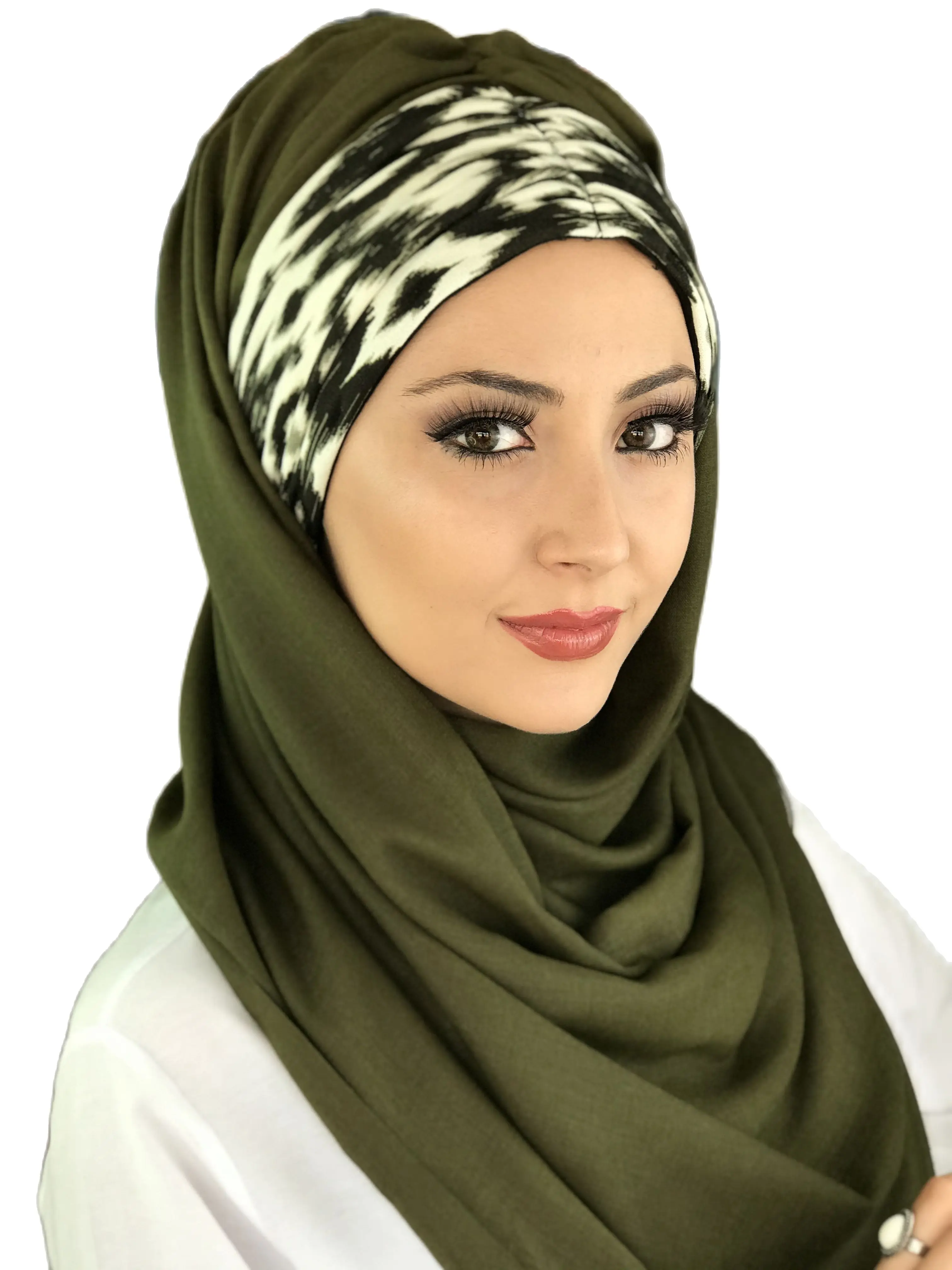 New Fashion Hijab 2021 Women Muslim Chiffon  Islamic Women's Hat Dark Khaki Color Cream Detailed Pleated Ready-made Shawl