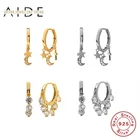 Серьги-кольца женские из серебра 925 пробы с Луной и звездой