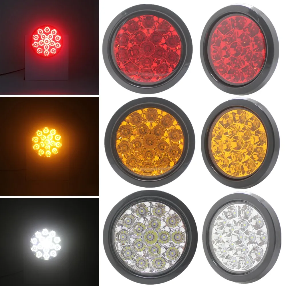 

2PCS Universal 4" Running Backup Lamp 16LED Brake Round Plastic RV Trailer With Rubber Grommet Truck Tail Light Reverse 10V-30V