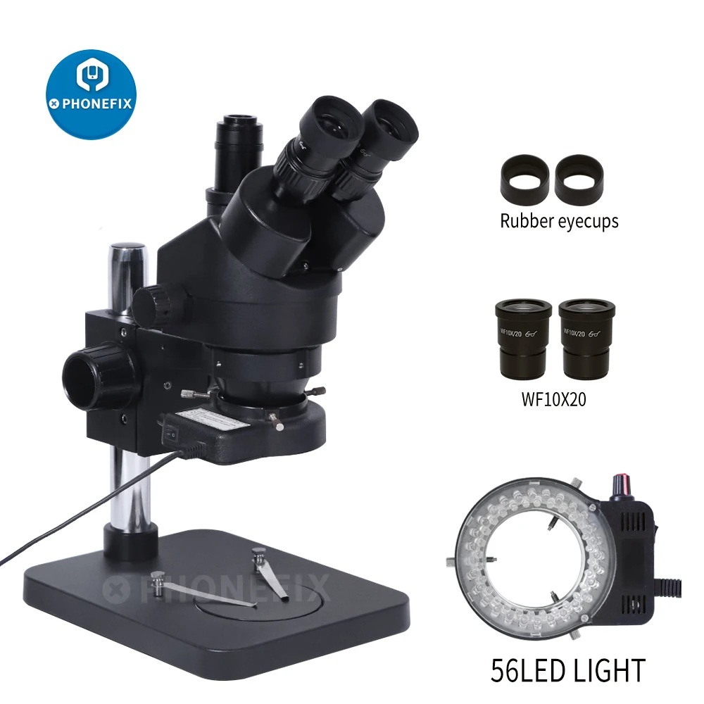 

7X-45X черный симулический тринокулярный микроскоп с увеличением, стереомикроскоп, оборудование для ремонта с 56 светодисветильник дами, 1 пар...