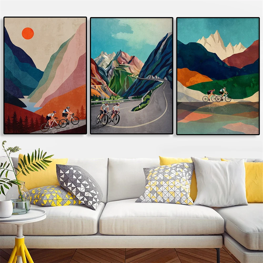 

Abstract Sport Poster Cycling Art Prints Sport Wall Art Canvas Painting Colorful Cycling Couple Pictures Home Room Decor Gift