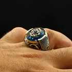 Pukka Real Pure 925 Sterling Silver Natural Stone Кольцо ручной работы для мужчин и женщин Высококачественные ювелирные изделия Панк Ретро Мода Унисекс Винтаж Циркон Оникс Aqeq Подарочный аксессуар