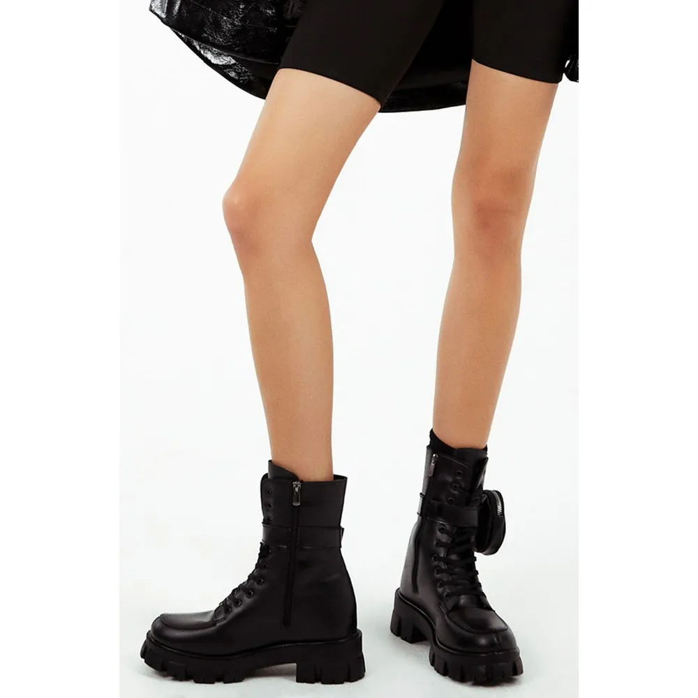 

Fashion Pocket Women 'S Boot Ladies half boots Women Motorcycle Chunky Single Pouch High-heeled Boots Women 'S Platform