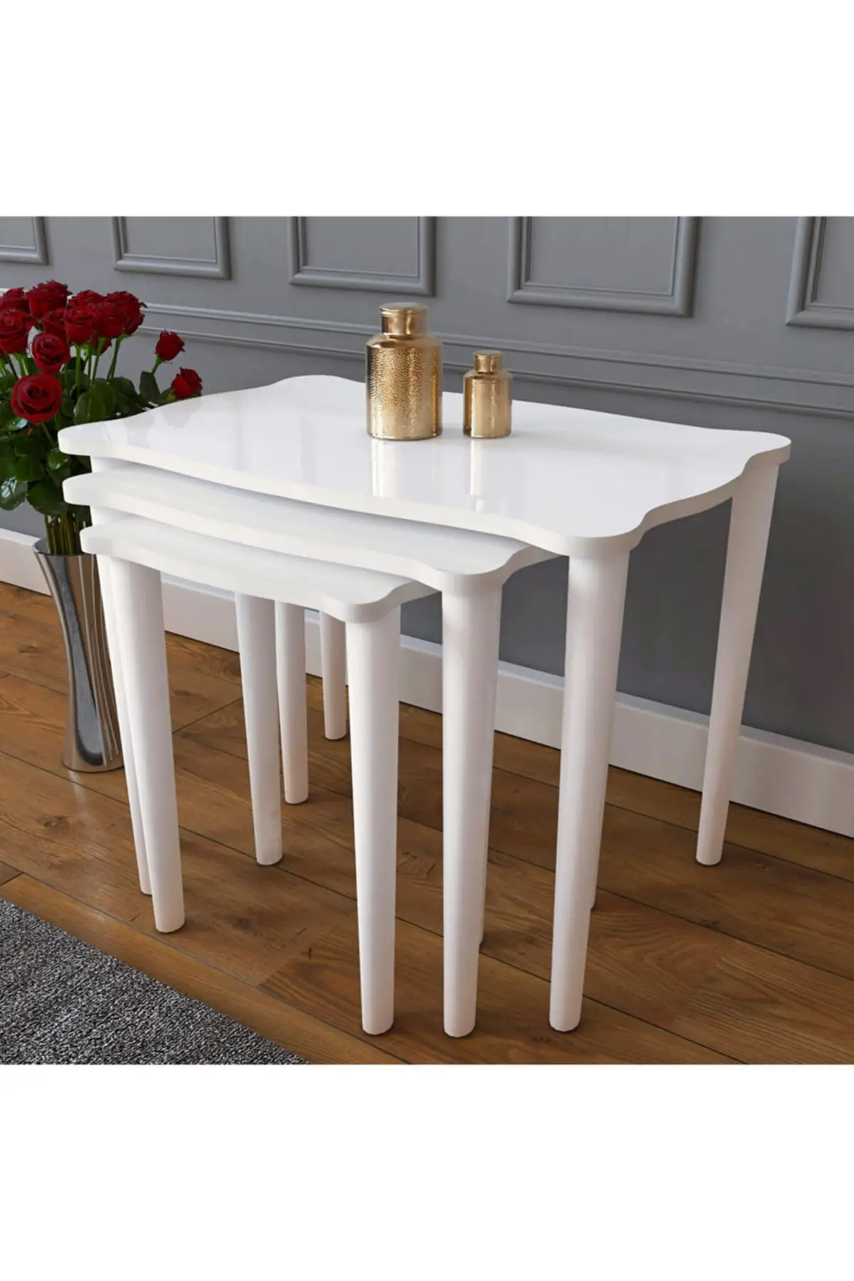 

Flora Series Mdf White 3 Piece Nesting Table Set-MDF + Lacquer Paint
