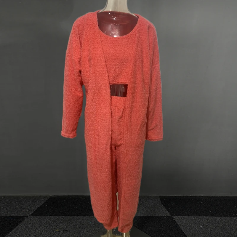 3 Piece Sets Sexy Lingerie Home Service Lounge Wear Set Women Tracksuits Fleece Pyjamas Female Nightwear New Cardigan Sleepwear