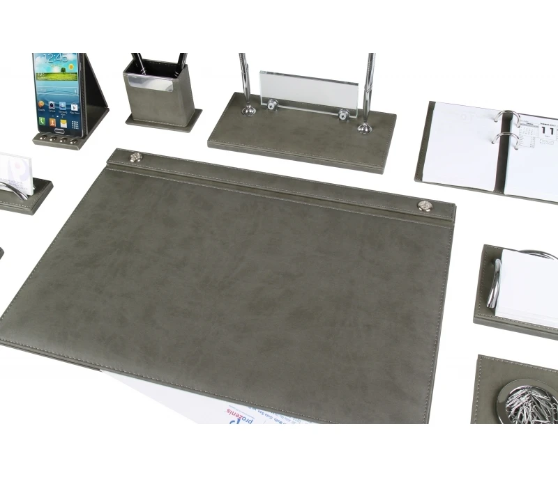 Роскошная серая кожаная настольная подкладка MELEN с кристальной табличкой