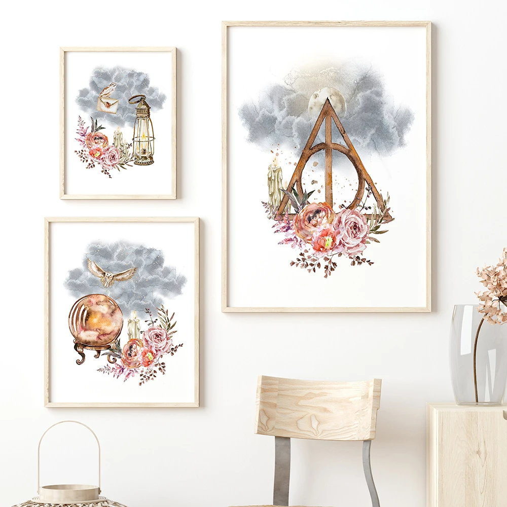 

Nursery Wall Art Mural Cartoon Flower Bird Watercolor Canvas Painting Nordic Vintage School Poster Living Kids Room Home Decor