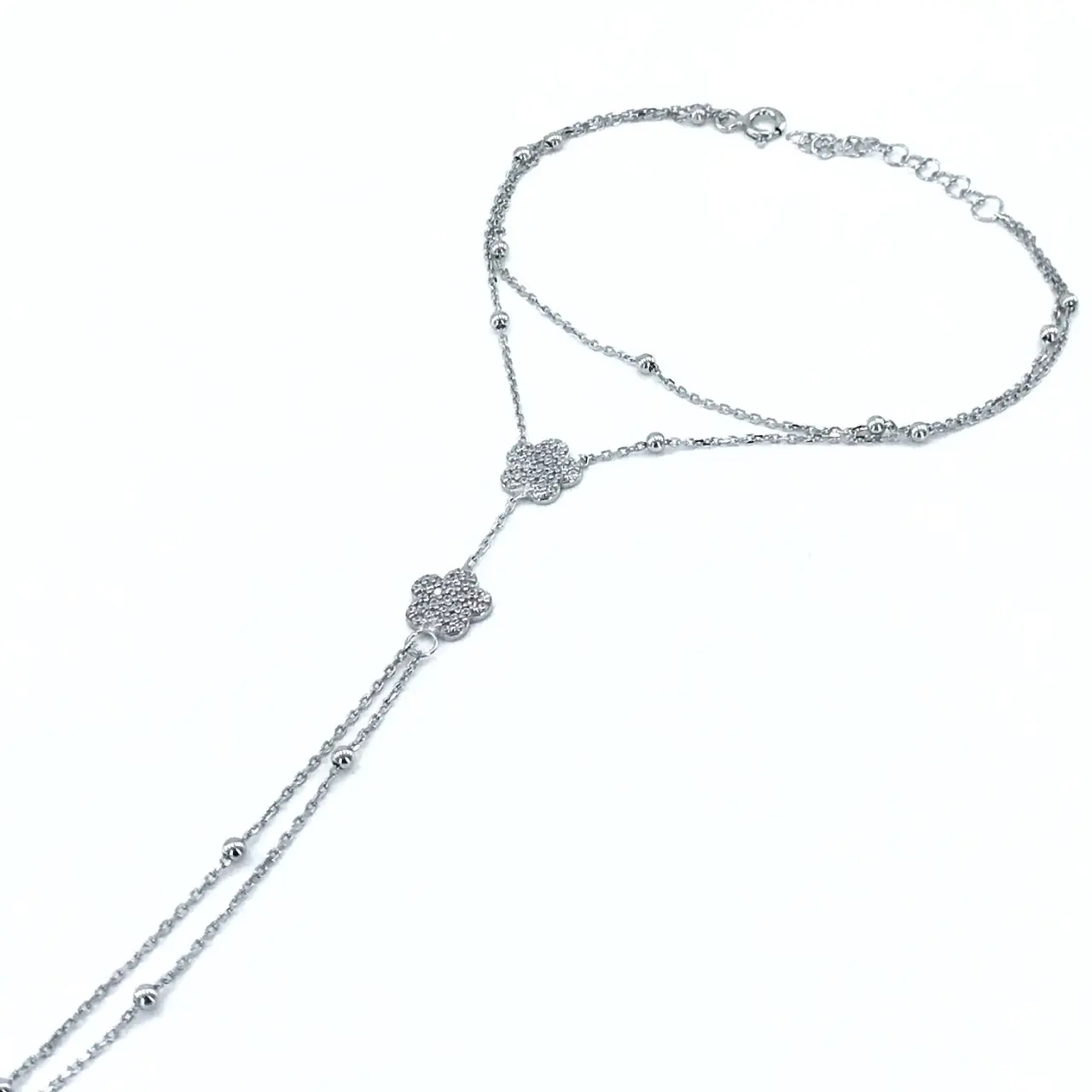 

Double Clover Ball Ball Chain Style Silver Şahmeran Bracelet