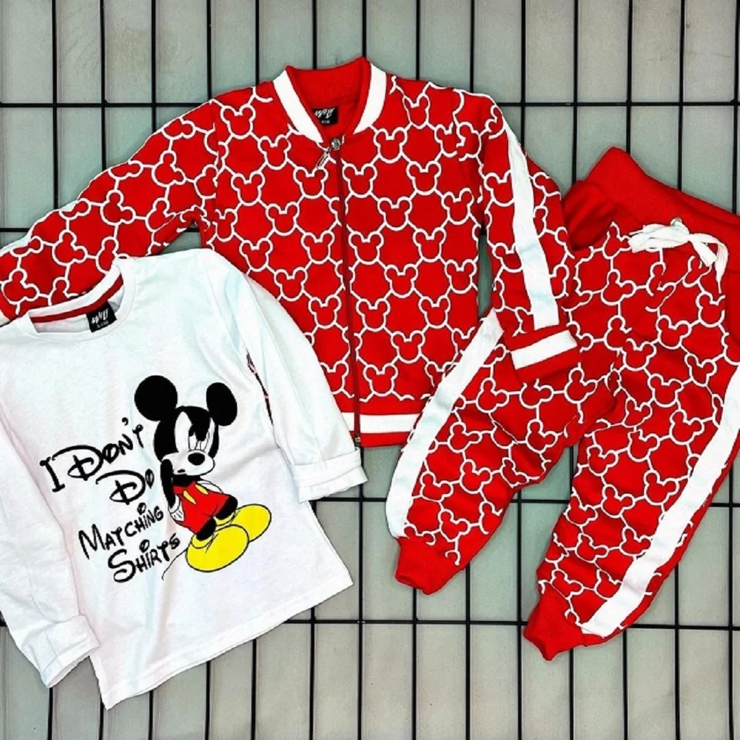

Winter Season Unisex Children In Long Sleeve Character Printed Suit Flannel Kids Red Colors