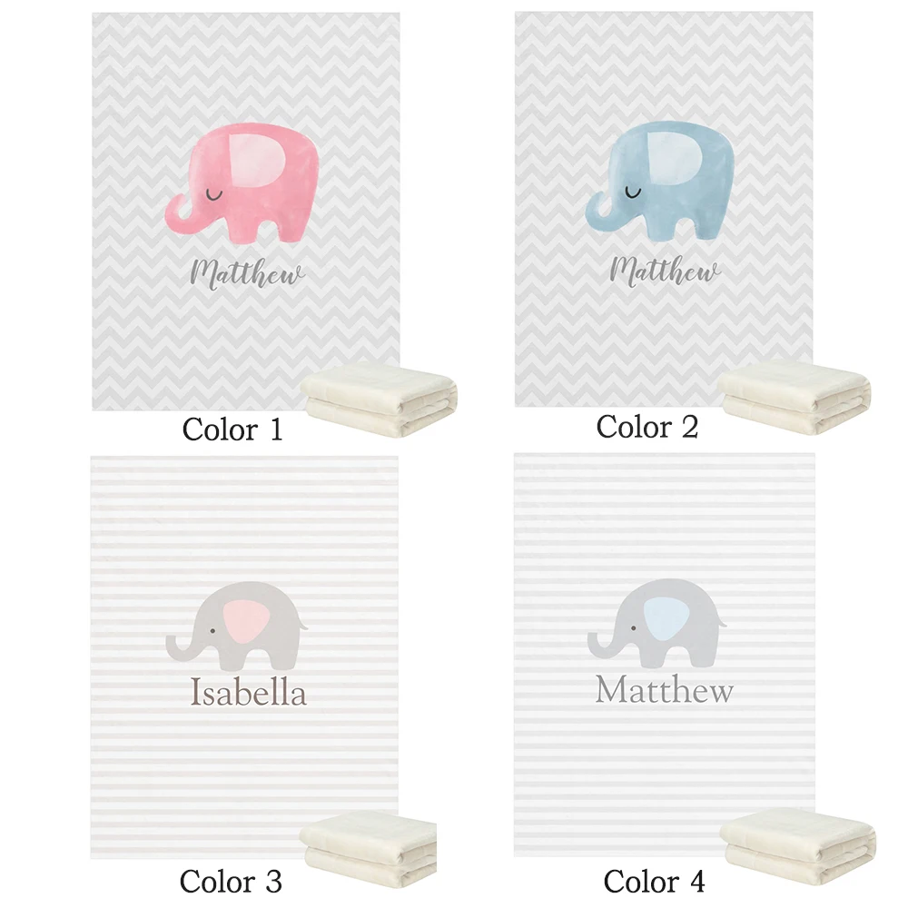 

LVYZIHO Personalized Name Baby Blanket Cute Elephant Stripe Boy / Girl Blanket - 30x40 / 48x60 / 60x80 Inches - Fleece Blanket