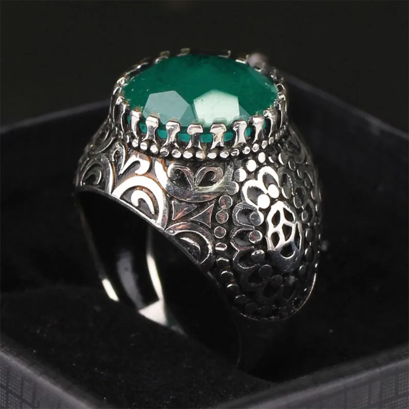 

Handmade Mans Silver Paraiba Tourmaline Ring, 925 SilverRing, Round Paraiba Tourmaline Dark Green Silver Handmade Ring