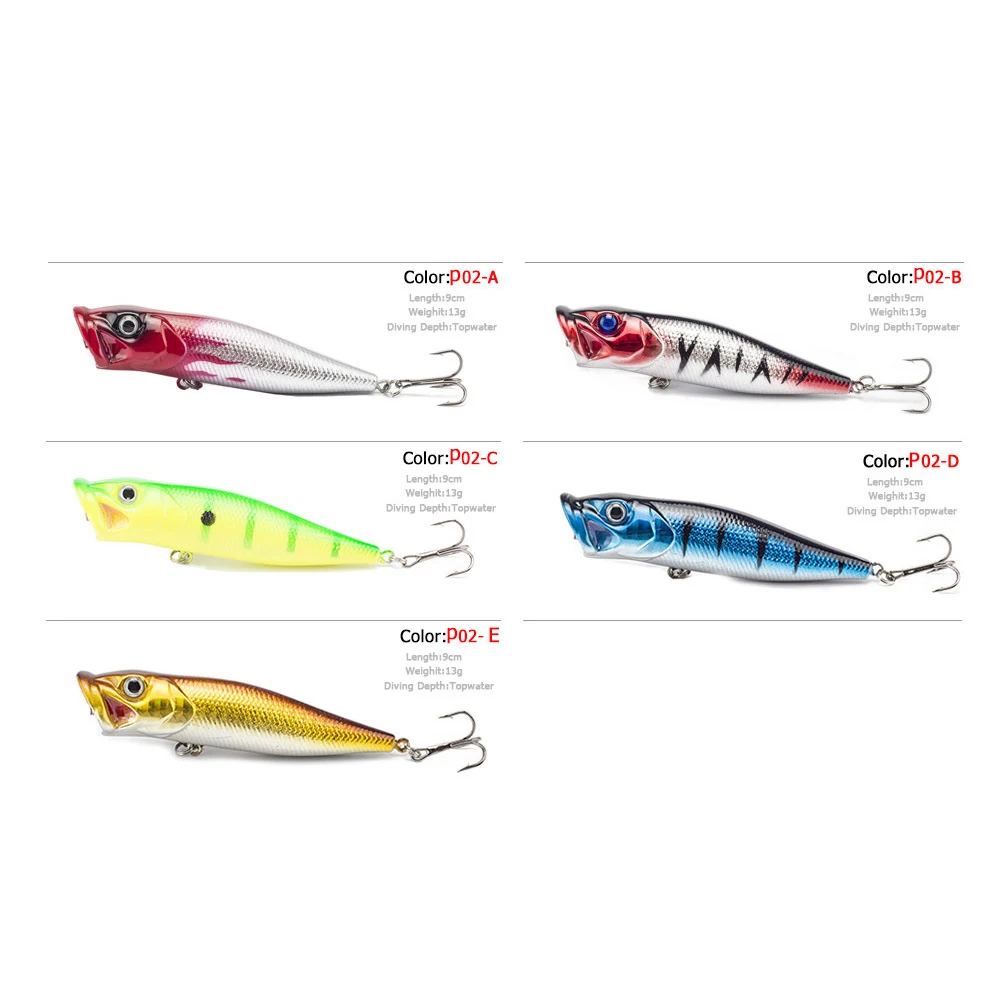 

10pcs Popper Fishing Lures 9cm13g Striped Bass Lures Lifelike Artificial Bait Set Reflective Rattling Wobblers Crankbait Hooks
