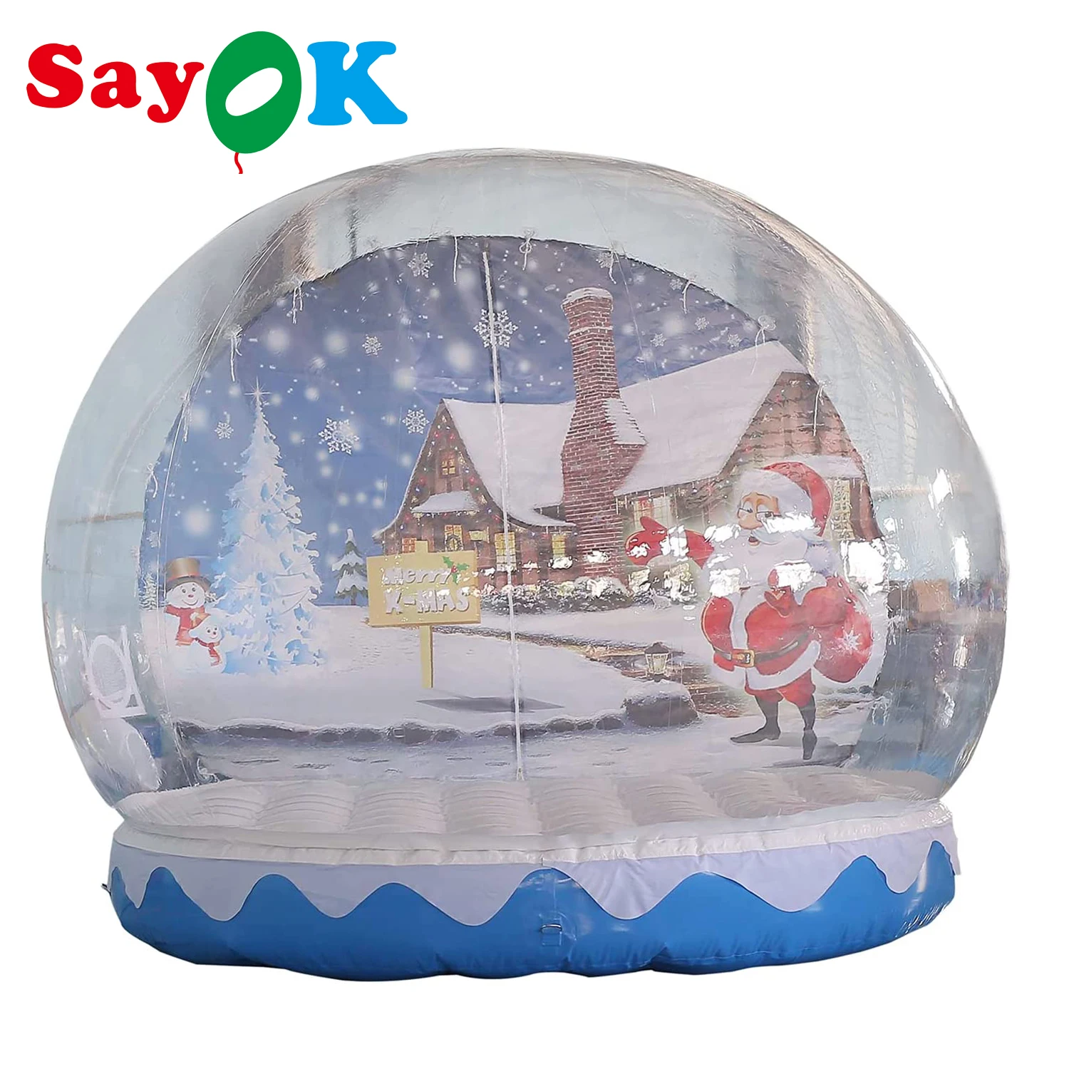 

SAYOK Christmas Decoration Inflatable Snow Globe Transparent Bubble Tent with Printed Background Blower and Pump, 9.84ft
