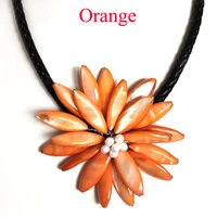 18 inches 10x30mm orange natural mother of pearl shell leather cord necklace