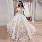 Роскошное бальное платье COCOMYLODY, свадебное платье принцессы 2021 с открытыми плечами, белое кружево и тюль со шлейфом, высокое качество