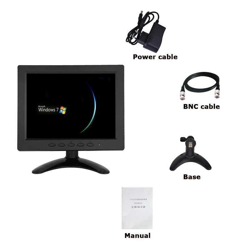 ZHIXIANDA H1208 8 inch TFT LCD 1024x768 Monitor with VGA HDMI AV BNC USB Sperkers for PC CCTV Security Camera