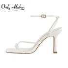 Женские сандалии с квадратным открытым носком Onlymaker, летние шлепанцы с матовым белым котенком, удобные туфли с узким ремешком и пряжкой, большой размер, 2021