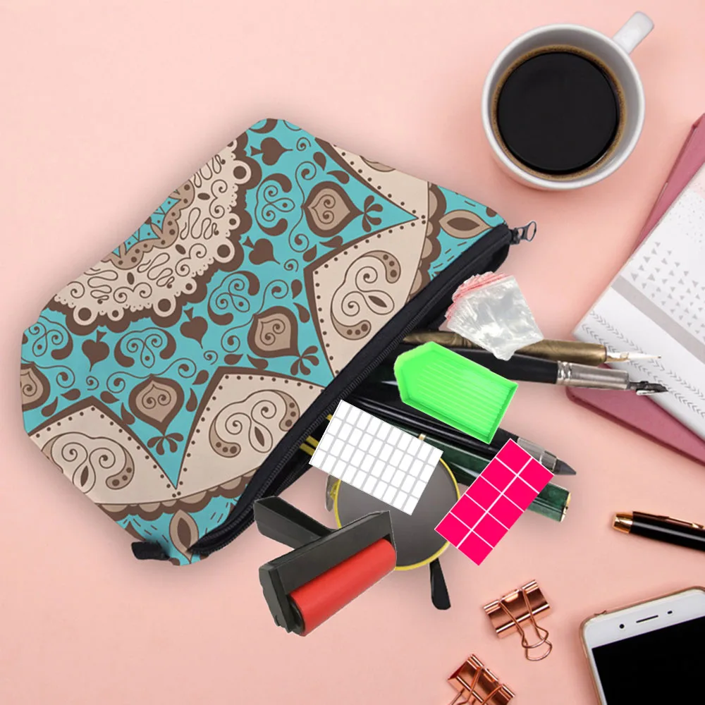 Мандальный принт паттерн сумка для хранения аксессуаров для алмазной живописи, штангенциркуль для буров, глиняные инструменты, женский многофункциональный косметичка для путешествий.