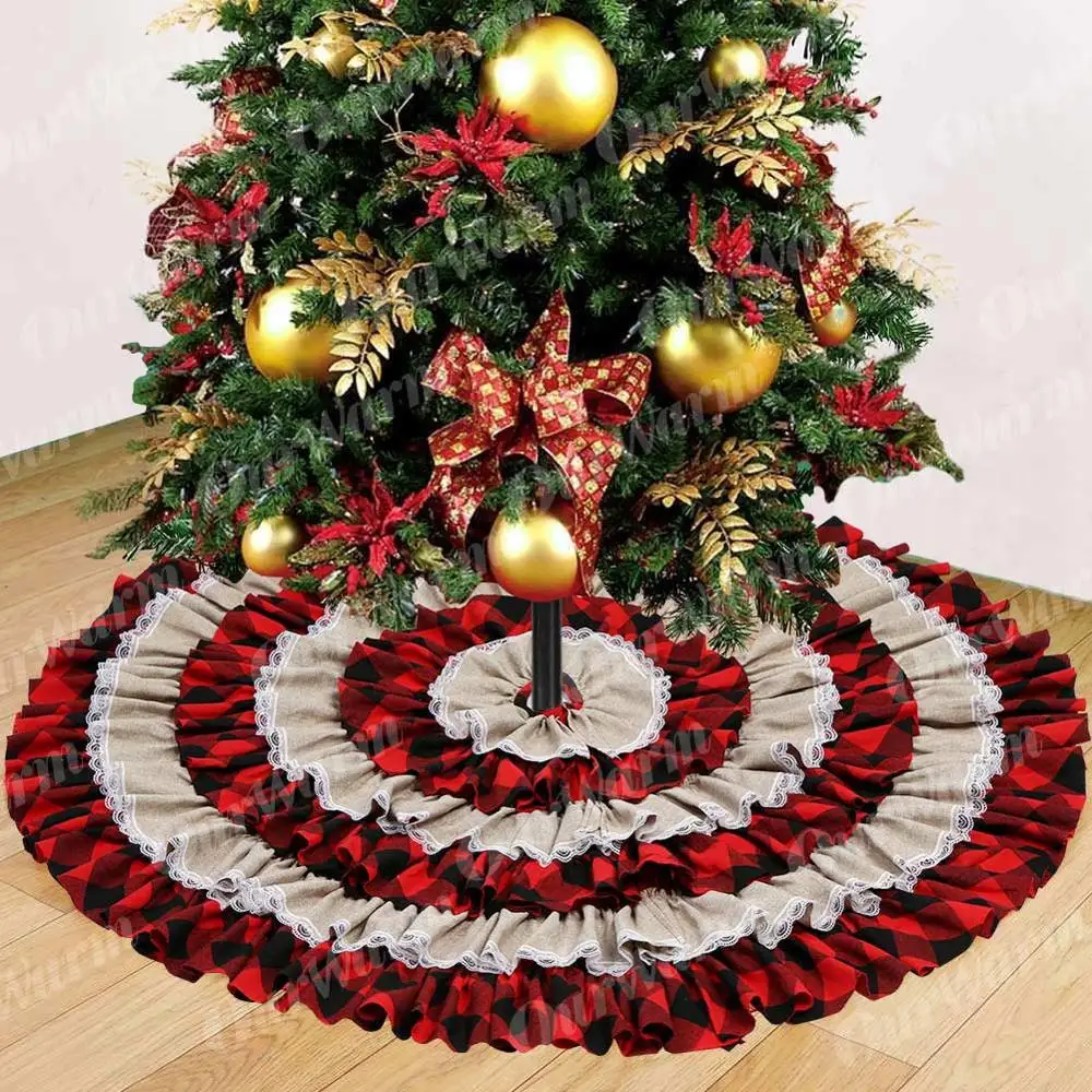 OurWarm красно черная клетчатая юбка на рождественскую елку коврик фартуки