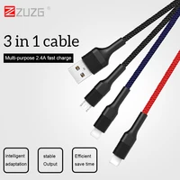 zuzg 3in1 usb cable for iphone 13 12 11 pro max 6a super fast charger charging cable for huawei p40 samsung s20 xiaomi micro usb